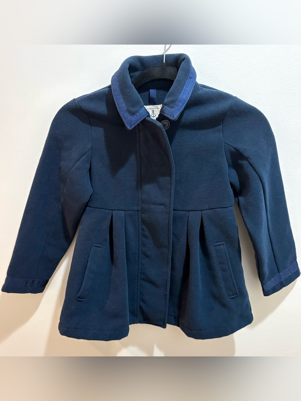 Lands' End Kids Navy Pea Coat Girls Size 6X Fleece Pleated Winter Jacket